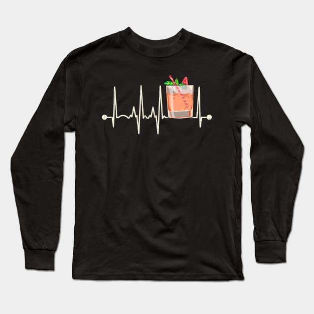 Funny Cocktail Rocks Glass Heartbeat Happy Cocktail Hour Long Sleeve T-Shirt by Proficient Tees